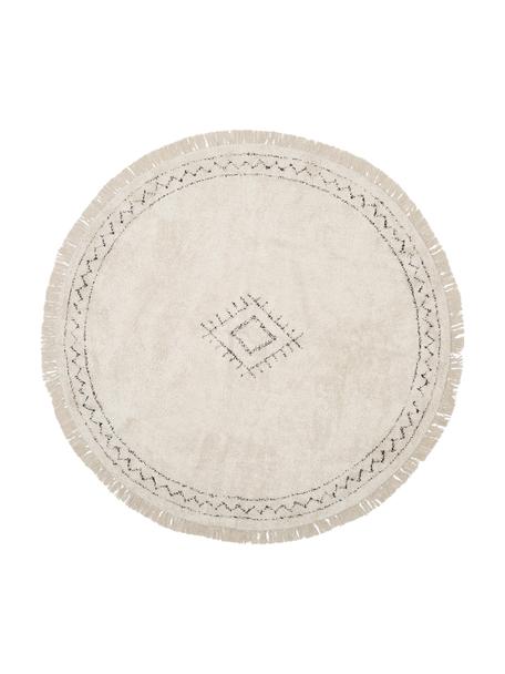 Okrągły ręcznie tuftowany dywan z bawełny z frędzlami Fionn, 100% bawełna, Beżowy, czarny, Ø 120 cm (Rozmiar S)