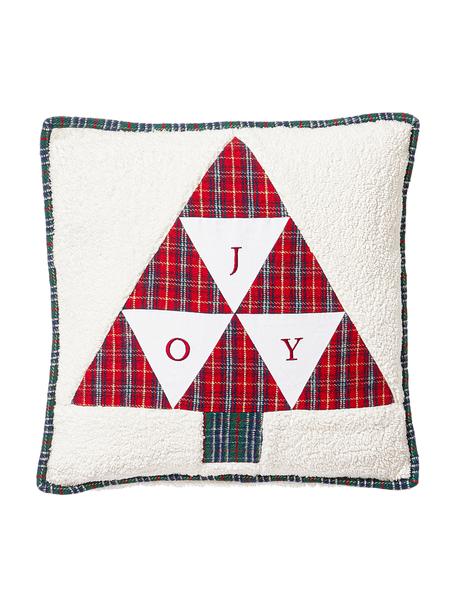 Federa arredo in tessuto teddy con motivo natalizio Elijah, Bianco crema, rosso, Larg. 45 x Lung. 45 cm