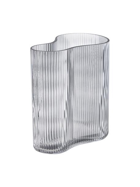 Mundgeblasene Glas-Vase Dawn mit Rillenrelief, Glas, Grau, transparent, B 19 x H 20 cm