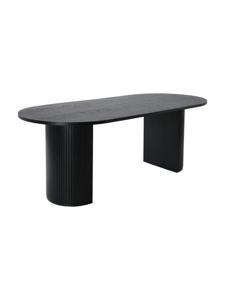 Oválny jedálenský stôl s dubovou dyhou Bianca, 200 x 90 cm, Čierna, Š 200 x H 90 cm