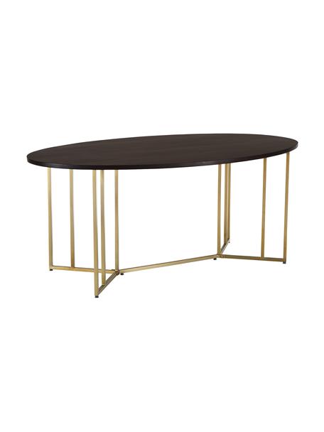 Tavolo ovale con piano in legno massiccio Luca, Struttura: metallo rivestito, Marrone scuro, dorato, Larg. 240 x Prof. 100 cm
