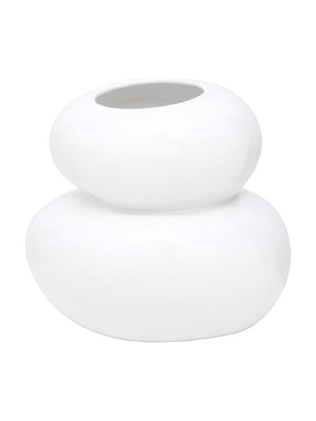 Vase design fait main Pebbles, Grès cérame, Blanc, Ø 24 x haut. 22 cm