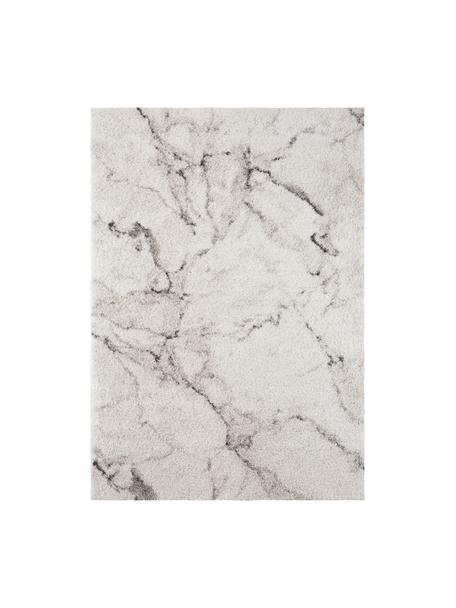 Flauschiger Hochflor-Teppich Mayrin mit marmoriertem Muster, Flor: 100% Polypropylen, Cremefarben, Grau, B 80 x L 150 cm (Größe XS)