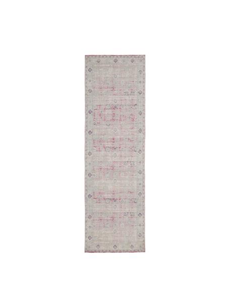 Vintage chenille loper Rimini in roze-lichtgrijs, handgeweven, Bovenzijde: 95% katoen, 5% polyester, Onderzijde: 100% katoen, Roze, grijs, 80 x 250 cm