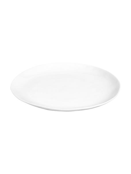 Ovale Speiseteller Porcelino mit unebener Oberfläche, 4 Stück, Porzellan, gewollt ungleichmässig, Weiss, L 28 x B 24 cm