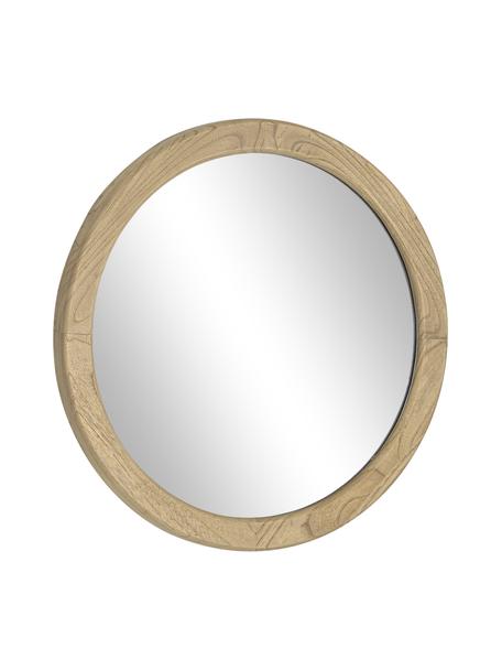 Runder Wandspiegel Alum mit beigem Mindiholzrahmen, Rahmen: Mindiholz, Spiegelfläche: Spiegelglas, Mindiholz, Ø 50 x T 4 cm