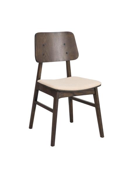 Krzesło z drewna z tapicerowanym siedziskiem Nagano, 2 szt., Tapicerka: 100% polipropylen Dzięki , Beżowa tkanina, drewno dębowe lakierowane na brązowo, S 50 x G 51 cm