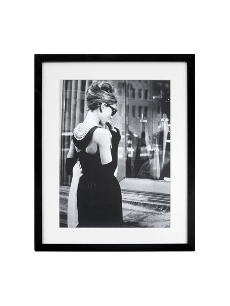 Oprawiony druk cyfrowy Breakfast at Tiffany's, Ilustracja: czarny, biały Rama: czarny, S 33 x W 43 cm