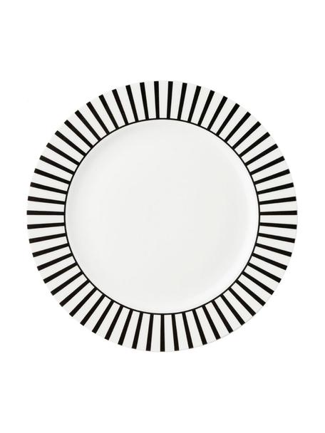 Frühstücksteller Ceres Loft mit Streifendekor in Schwarz/Weiß, 4 Stück, Porzellan, Weiß, Schwarz, gestreift, Ø 21 x H 2 cm