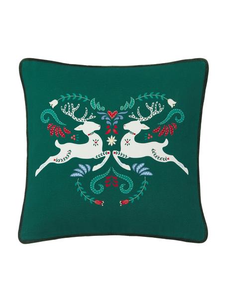 Funda de cojín invernal Deers, Funda: 100% algodón, Verde, An 45 x L 45 cm