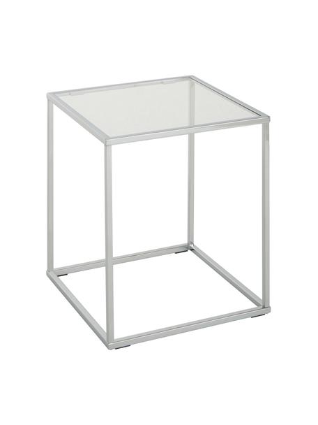 Stolik pomocniczy ze szklanym blatem Maya, Blat: szkło hartowane, Stelaż: metal chromowany, Transparentny, odcienie chromu, S 45 x W 50 cm
