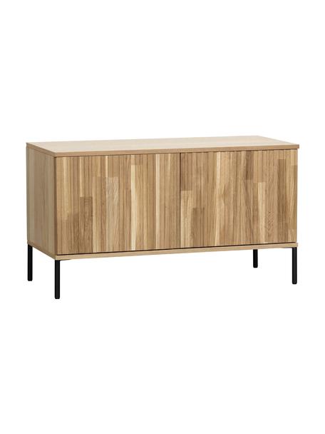 Tv-meubel Avourio met 2 deuren van gegolfd eikenhout, Frame: eikenhout, FSC-gecertific, Poten: gecoat metaal, Beige, B 100 cm x H 56 cm