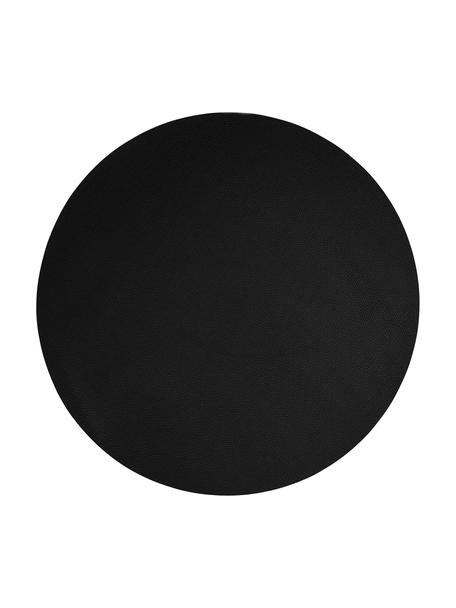 Manteles individuales redondos de cuero sintético Pik, 2 uds., Plástico (PVC) es aspecto de cuero, Negro, Ø 38 cm