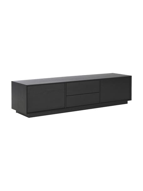 Tv-meubel Noel uit essenhoutfineer met kabeldoorgang in zwart, Vezelplaat met gemiddelde dichtheid (MDF) met essenfineer, Zwart, B 180 cm x H 45 cm