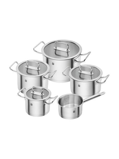 Kookpannenset Pro van roestvrij staal, 5-delig, Deksel: glas, edelstaal, Zilverkleurig, Set met verschillende groottes