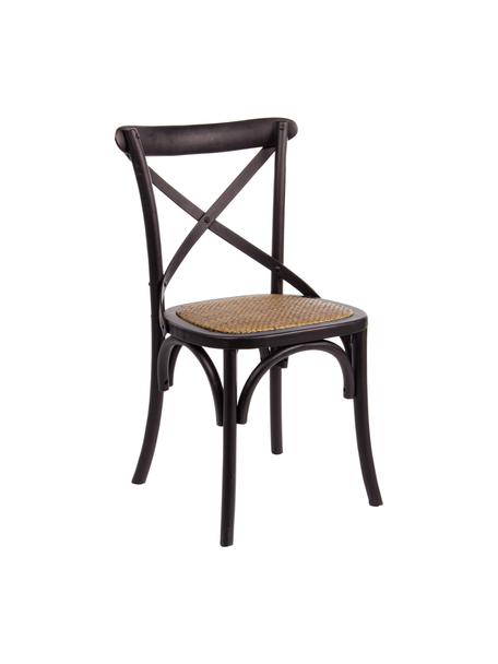 Houten stoel Cross met rotan zitvlak, Frame: gelakt olmenhout, Zitvlak: rotan, Zwart, B 42 x D 46 cm