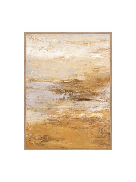 Ręcznie malowany obraz na płótnie w drewnianej ramie Hydrate, Stelaż: drewno sosnowe, Pomarańczowy, beżowy, S 92 x W 120 cm