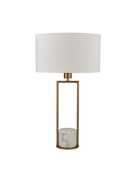 Lámpara de mesa grande de mámol Quebec, Pantalla: tela, Estructura: metal galvanizado, Cable: plástico, Blanco, dorado, Ø 35 x Al 62 cm