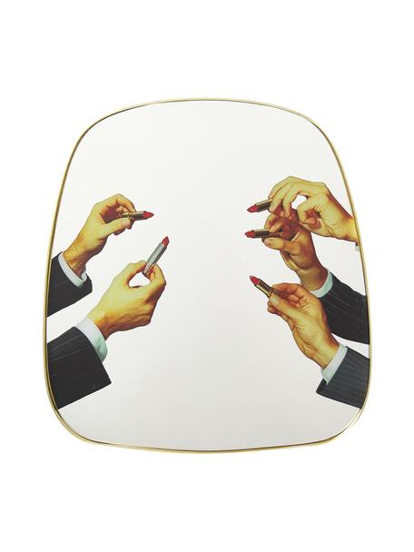 Specchio da parete di design Lipsticks, Superficie dello specchio: lastra di vetro, Cornice: pannello di fibra a media, Mani con rossetti, Larg. 54 x Alt. 59 cm