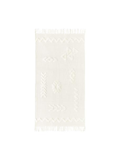Tappeto in cotone tessuto a mano con frange Fenna, 100% cotone, Crema, Larg. 120 x Lung. 180 cm (taglia S)