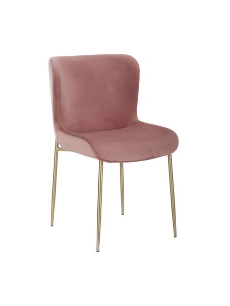 Krzesło tapicerowane z aksamitu Tess, Tapicerka: aksamit (poliester) Dzięk, Nogi: metal malowany proszkowo, Aksamitny brudny różowy, złoty, S 49 x G 64 cm