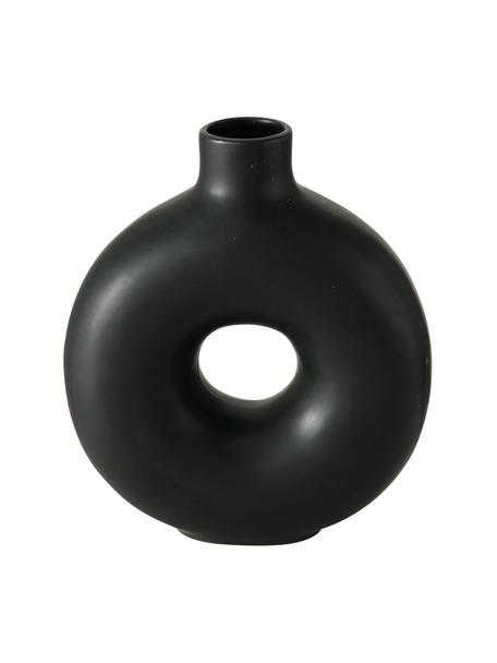 Vase décoratif artisanal Lanyo, Grès cérame, Noir, larg. 17 cm x haut. 20 cm