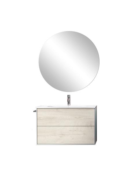 Waschtisch-Set Ago, 4-tlg., Spiegelfläche: Spiegelglas, Rückseite: ABS-Kunststoff, Weiß, Eichenholz-Optik, B 81 x H 190 cm
