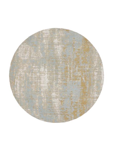 Tapis rond vintage coton tissé main Luise, Bleu, jaune, Ø 120 cm (taille S)