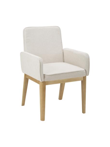 Silla con reposabrazos tapizada Koga, Tapizado: 100% poliéster Alta resis, Patas: madera de fresno, Estructura: metal, Tejido blanco crema, An 54 x Al 86 cm