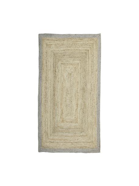 Handgemaakt jute vloerkleed Shanta met grijze rand, 100% jute, Beige, grijs, B 80 x L 150 cm (maat XS)