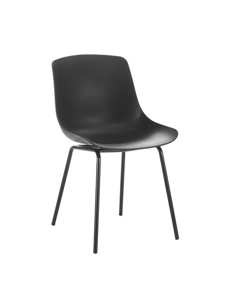 Kunststoffen stoelen Dave met metalen poten, 2 stuks, Zitvlak: kunststof, Poten: gepoedercoat metaal, Zwart, B 46 x D 53 cm