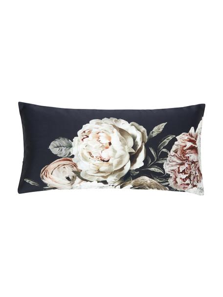 Povlaky na polštáře z bavlněného saténu s květinovým potiskem Blossom, 2 ks, Černá, odstíny béžové, Š 40 cm, D 80 cm