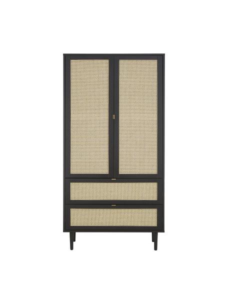Petite armoire en cannage 2 portes Aries, Noir, larg. 100 x haut. 194 cm