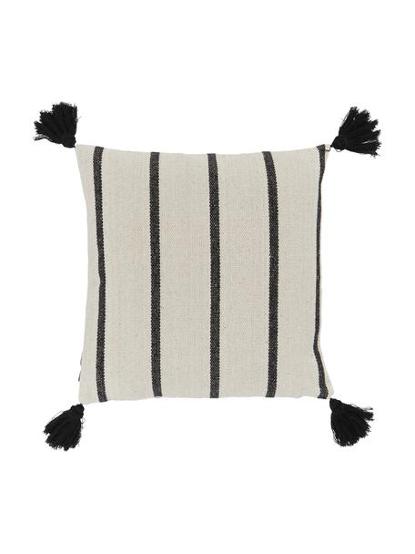 Poszewka na poduszkę z chwostami Oyo, 100% bawełna, Czarny, złamana biel, S 40 x D 40 cm