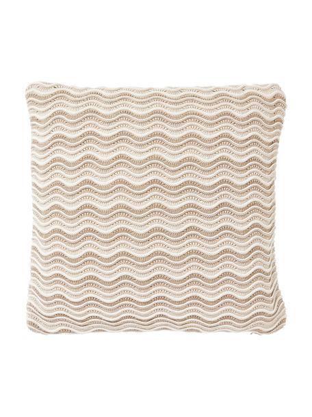 Gebreide katoenen kussenhoes Emilio, 100% katoen, Beige, crèmewit, B 45 x L 45 cm