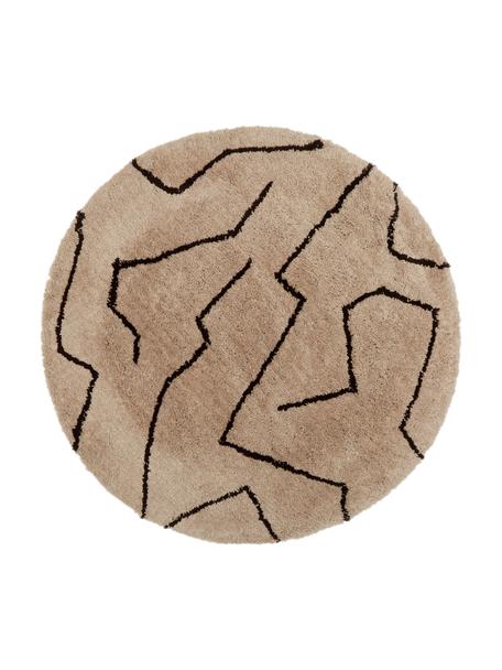 Ručně všívaný kulatý koberec s vysokým vlasem Davin, Taupe, Ø 150 cm (velikost M)