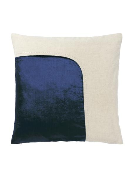 Poszewka na poduszkę z aksamitu z haftem Farah, Granatowy, beżowy, S 45 x D 45 cm