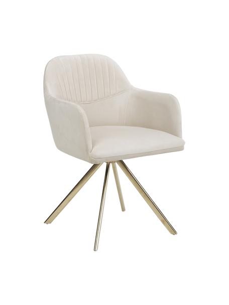 Sedia girevole in velluto con braccioli Lola, Rivestimento: velluto di poliestere Con, Gambe: metallo zincato, Velluto bianco crema, dorato, Larg. 53 x Prof. 55 cm
