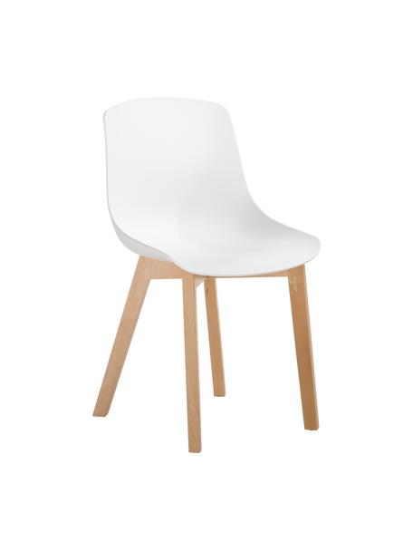 Kunststoffstühle Dave mit Holzbeinen, 2 Stück, Sitzschale: Kunststoff, Beine: Buchenholz, Weiß, Buchenholz, B 46 x T 52 cm