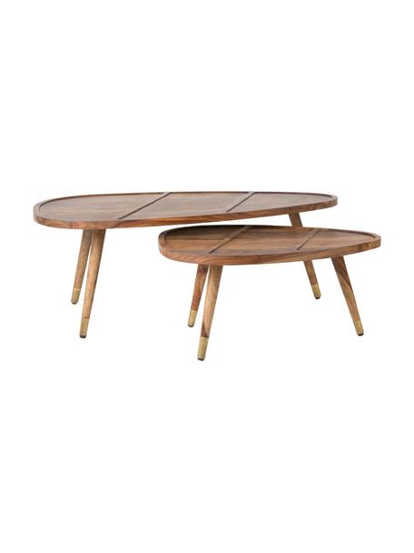 Set de mesas de centro ovaladas de madera maciza Sham, 2 uds., Madera de sheesham, Set de diferentes tamaños