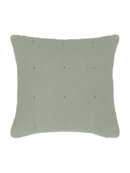 Watowana poszewka na poduszkę z muślinu bawełnianego Lune, 100% bawełna, Zielony, S 45 x D 45 cm