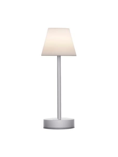 Mobiele dimbare LED outdoor tafellamp Lola met touchfunctie, Lampenkap: polypropyleen, Lampvoet: gecoat metaal, Wit, zilverkleurig, Ø 11 x H 32 cm