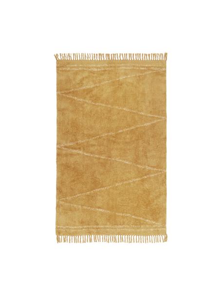 Tappeto in cotone taftato a mano con motivo a zigzag e frange Asisa, Giallo, Larg. 200 x Lung. 300 cm (taglia L)