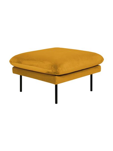 Tabouret/repose-pieds en velours jaune moutarde avec pieds en métal Moby, Velours jaune moutarde, noir, larg. 78 x haut. 48 cm