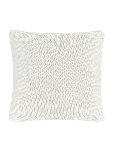 Federa arredo a maglia in cotone biologico bianco lana Adalyn, 100% cotone organico certificato GOTS, Bianco lana, Larg. 40 x Lung. 40 cm