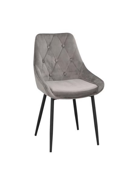 Krzesło tapicerowane z aksamitu Alberton, 2 szt., Tapicerka: 100% aksamit poliestrowy, Nogi: metal lakierowany, Szary aksamit, S 59 x G 62 cm