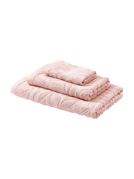 Set de toallas de algodón Leaf, 3 uds., Rosa, Set de diferentes tamaños