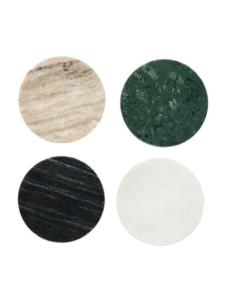 Dessous de verre en marbre de différentes couleurs Callum, 4 élém., Marbre, Vert foncé, beige, noir, blanc marbré, Ø 10 x haut. 1 cm
