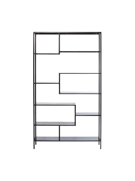 Estantería de metal Loft, Estructura: acero con pintura en polv, Estantes: vidrio laminado, Negro, An 115 x Al 195 cm