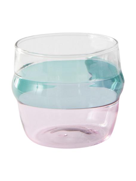 Szklanka Lieke, 4 szt., Szkło, Transparentny, niebieski, blady różowy, Ø 9 x W 8 cm, 350 ml